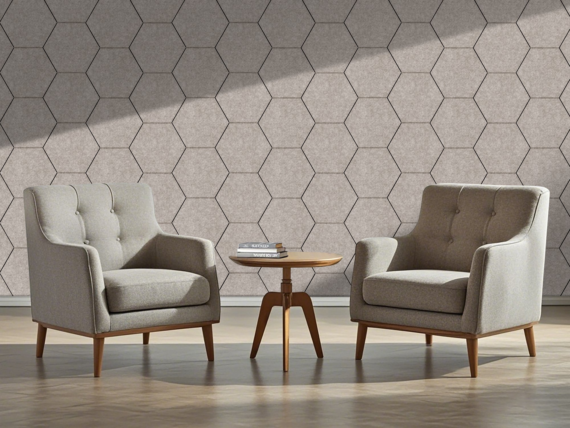 OPPIO Viltpaneel Beige - HEXAGON - 60x280 cm - Brandvertragend & Geluiddempend Akupanel-Nederland.nl