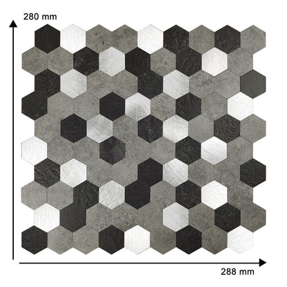 Oppio Grijs-Zwart MIX HEXAGON - Zelfklevend Mozaiek 288x280x4mm